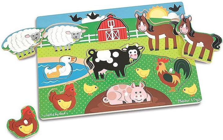 Actual product image Melissa & Doug Puzzle Bois Bouton Animaux De La Ferme (Fr-De-En-Es) (8 pieces)