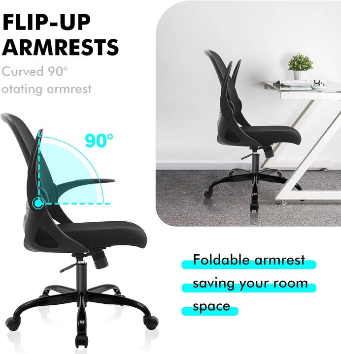 Immagine prodotto Kerdom Sedia da scrivania ergonomica con braccioli pieghevoli 933-C Nero