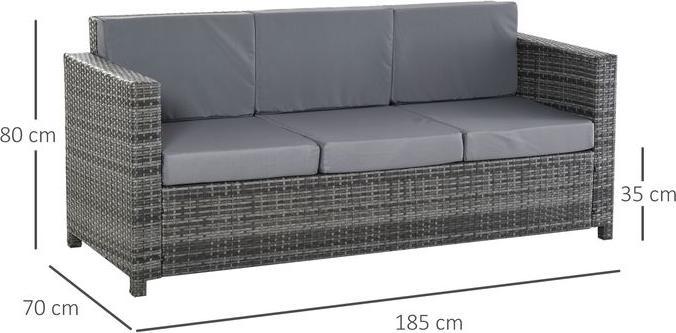 Image du produit Swisshandel24 Poly-Rattan Sofa mit Kissen 3-Sitzer Garten Loungesofa Metall Polyester Grau 185 x 70 x 80 cm