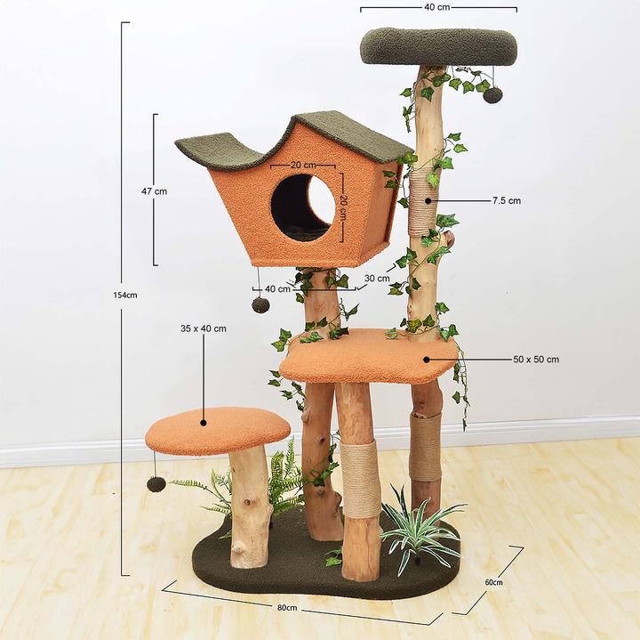 Produktbild Wiltec Fudajo Kratzbaum Pflanzendeko 154cm Katzenkratzbaum Katzenbaum Katzenmöbel Katze (154 cm, Orange, Grün)