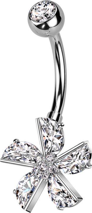Image du produit Star Piercing Banane silber mit Kugel Kristall silber und Blume Kristalle silber (Acier chirurgical 316L, Laiton)