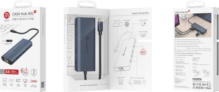 Produktbild Adam Elements CASA HUB A01s | Grau | USB-C 4K 6-in-1 Hub (USB-C)