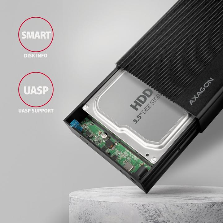 Actual product image Axagon EE35-GTR, USB-C - SATA 3.5" RIBBED box, ÄernÃ½ (3.5")