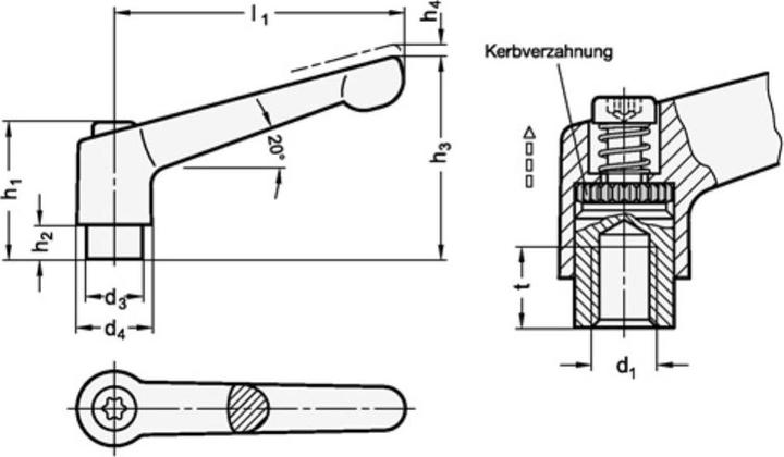 Immagine prodotto Ganter Leva di serraggio regolabile GN 300 d1 M 10 mm l1 78 mm l2 32 mm filettatura esterna (32 mm)