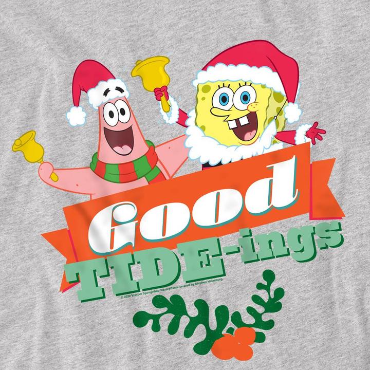 Actual product image Spongebob Squarepants Mens Good Tide-ings Patrick Star Santa Claus Christmas T-Shirt (M)