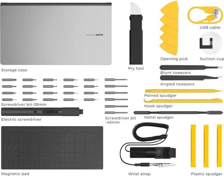 Productafbeelding Hoto Precisie schroevendraaierset pro QWLSD012 + elektronica reparatieset