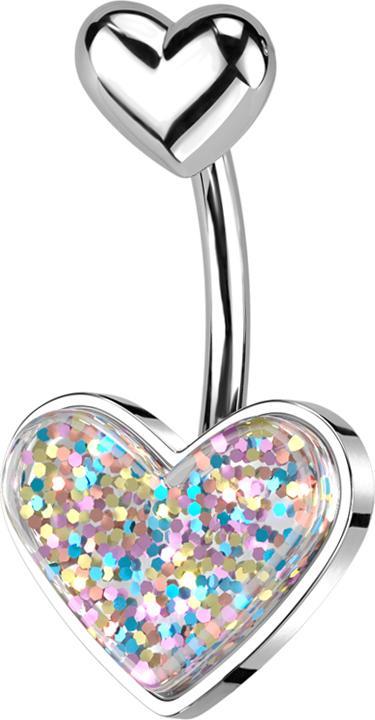 Actual product image Star Piercing Banana silver with heart silver and heart silver glitter (Brass, Surgical steel 316L)