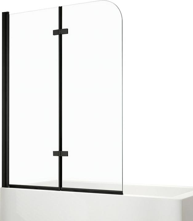 Produktbild Emke Duschwand für Badewanne 110x140cm Glas-Duschwand, 2-teilig Faltbar, Leicht zu Reinigen, Schwarz (110 cm, 110 cm, 140 cm)