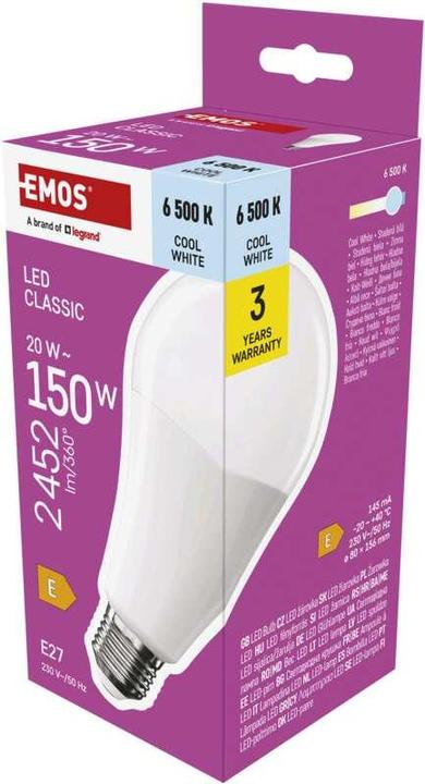 Produktbild Emos LED Lampe Classic A80 / E27 / 20 W (150 W) / 2452 lm / Kalt-Weiss (E27, 20 W, 2452 lm, 1 x, E)