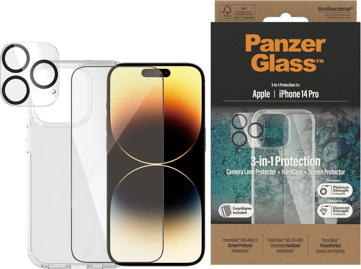 Actual product image PanzerGlass ™ 3-in-1 Protection Set for Apple iPhone 14 Pro (1 Piece, Apple iPhone 14 Pro)