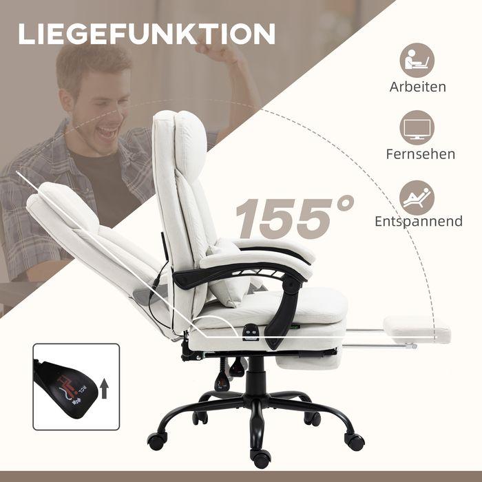 Produktbild Swisshandel24 Bürostuhl mit Massage- und Wärmefunktion, ergonomisch, 155° verstellbaren Rückenlehne, Cremeweiss
