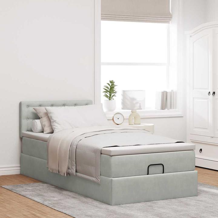 Actual product image VidaXL Ottoman bed with mattress light grey 90x200 cm velvet (90 x 200 cm)