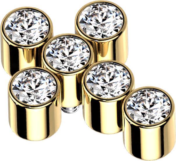 Produktbild Star Piercing Dermal Anchor vergoldet Kreuz sechs Kristalle silber (ohne Messing, Titan G23)