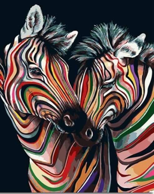 Produktbild Figured'Art Malen nach Zahlen - Buntes Zebrapaar auf Keilrahmen gespannt
