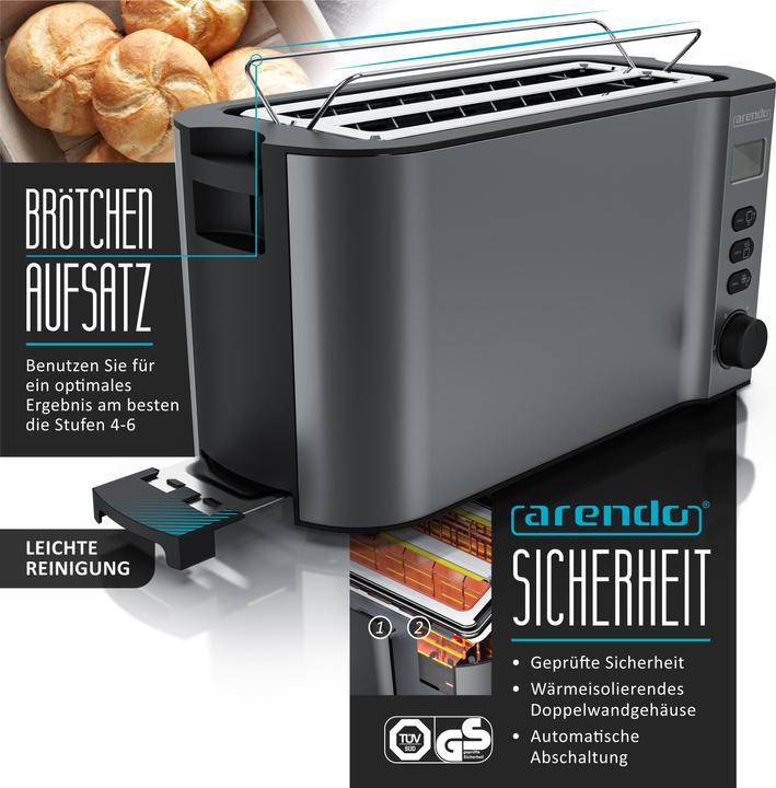 Actual product image Arendo Breakfast set, kettle 1.5l temperature selection, 4-slice toaster & egg cooker for 8 eggs, grey (1.50 l)