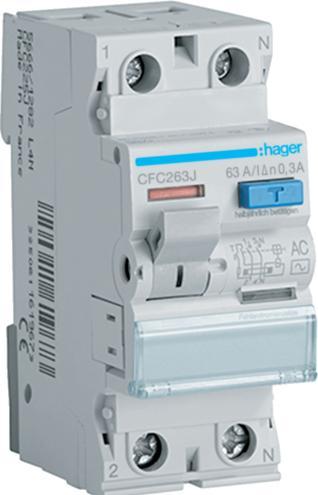 Actual product image Hager 2P 63A 0.3A RCD type AC (CFC263J)