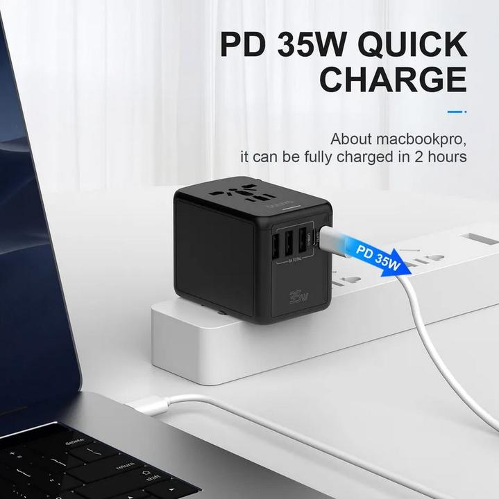 Produktbild PhoneLook Reise Ladeadapter 35W Multistecker EU-UK-US-AU 3x USB-A und 2x USB-C PowerDelivery