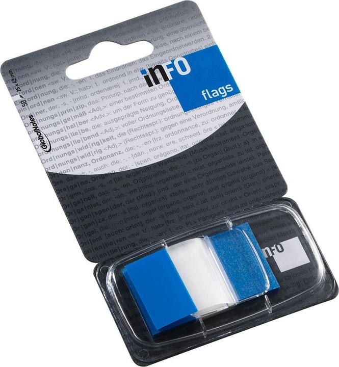Produktbild PET Flags im Spender 25 x 43 ( Page Marker ), Transparent mit blauem Farbrand auf 4C, 400g/m² Pappk