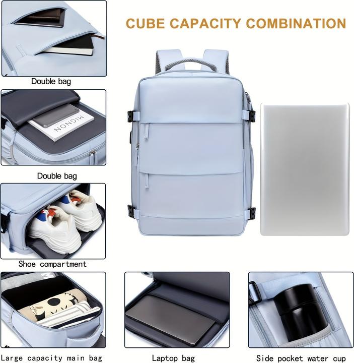 Immagine prodotto PhoneLook Reiserucksack für Laptop 38.1cm Damen mit USB Ladeport Schuhfach verstellbare Träger Blau