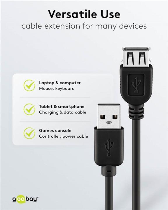 Actual product image Goobay USB 2.0 Hi-Speed Extension Cable, Black, 0.6 m (0.60 m, USB 2.0)