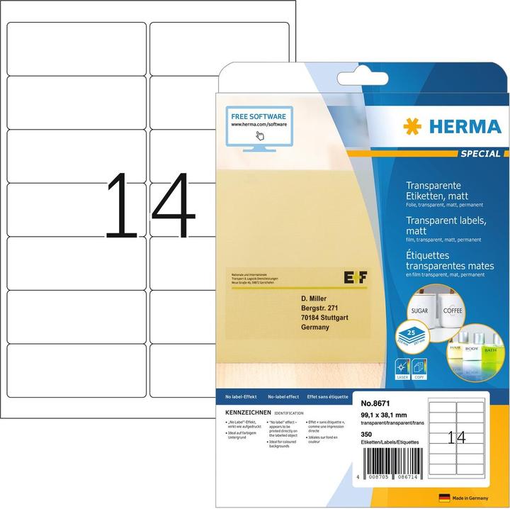 Immagine prodotto HERMA Etichette trasparenti per indirizzi A4