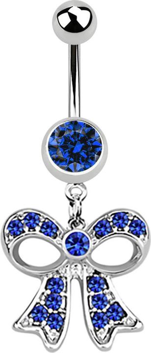 Image du produit Star Piercing Banane argentée avec pendentif maille bleu foncé (Acier chirurgical 316L)