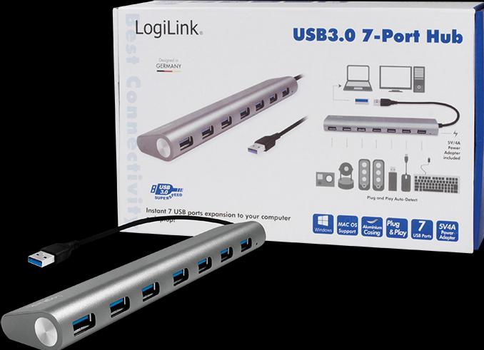 Immagine prodotto LogiLink UA0308 - Hub USB 3.0 a 7 porte con lettore di schede, involucro in alluminio, pilkas (USB-A, 7 Porti)