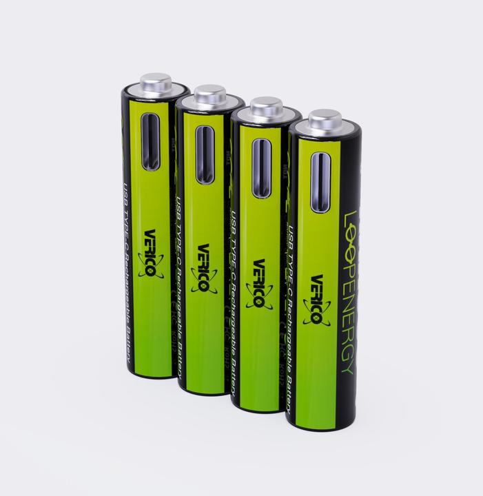 Actual product image Verico Li-Ion USB-C Micro AAA Battery 1.5V 900mWh 600mAh chargeable via USB (4 pcs., AAA, 600 mAh)