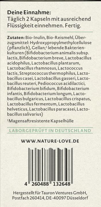 Nutritional values and ingredients Nature Love Probiona Cultures Complex (120 Piece, Capsules, 61 g)