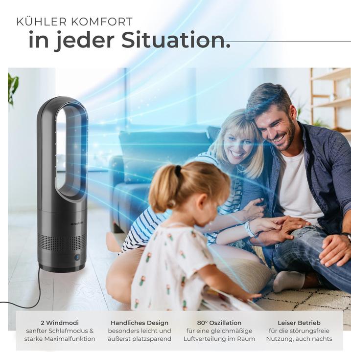 Image du produit tectake ventilateur colonne Polar, oscillation à 80°, incl. minuterie (55 dB)
