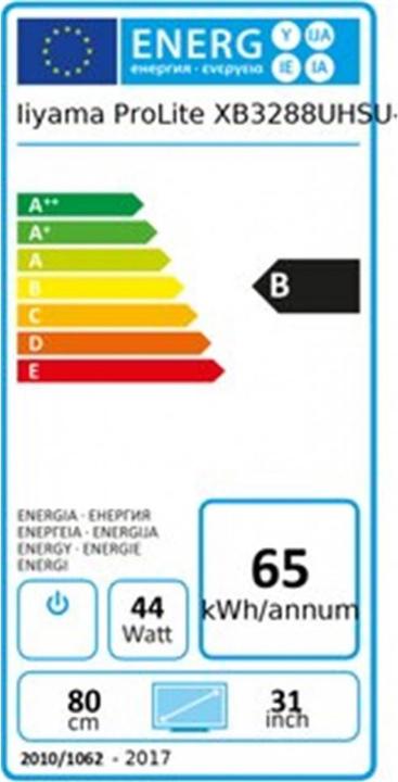 Energy Label iiyama ProLite XB3288UHSU-B1 (3840 x 2160 Pixels, 32")