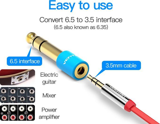 Image du produit Vention Adaptateur audio VAB-S01-L, Jack 3.5mm vers Jack 6.5mm (Adaptateur angulaire)
