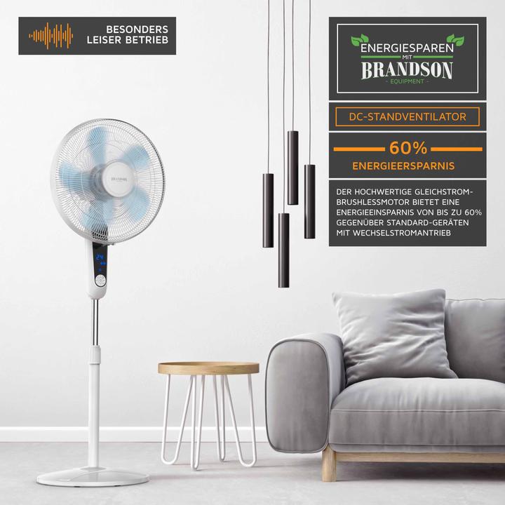 Produktbild Brandson Standventilator 45,5cm Ø, DC, leise, Fernbedienung, energiesparend, Oszillation, 25 Stufen, weiss (60 dB)