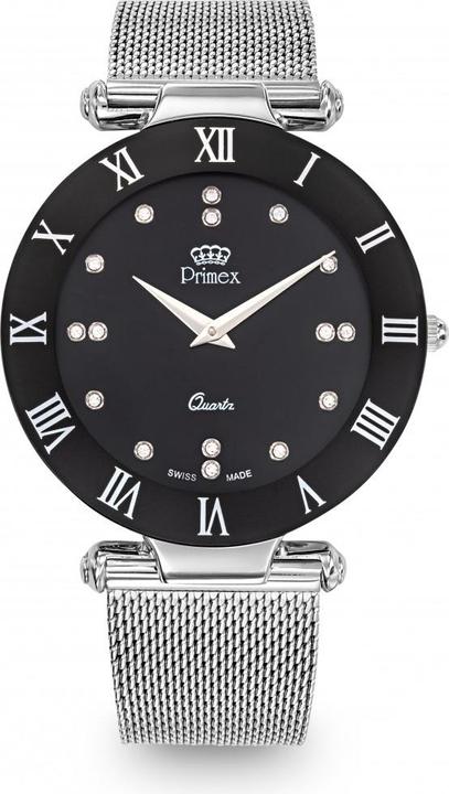 Image du produit Primex Montre Dame Swiss Made Bracelet Metal Argente Cadran Bleu Etanche 30 M Grande (Montre analogique, 40 mm)