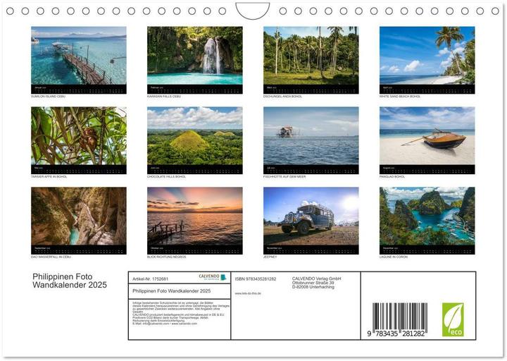 Produktbild Philippinen Foto Wandkalender 2025 (Wandkalender 2025 DIN A4 quer), Monatskalender (A4)
