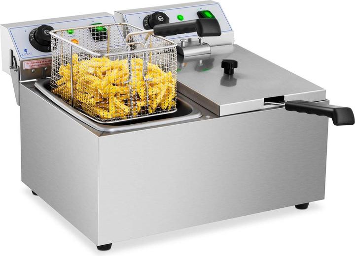 Actual product image Royal Catering Fritteuse Edelstahl Gastronomie Elektro Fritteuse 2 x 8 L Kaltzone 3200 W (EU plug)