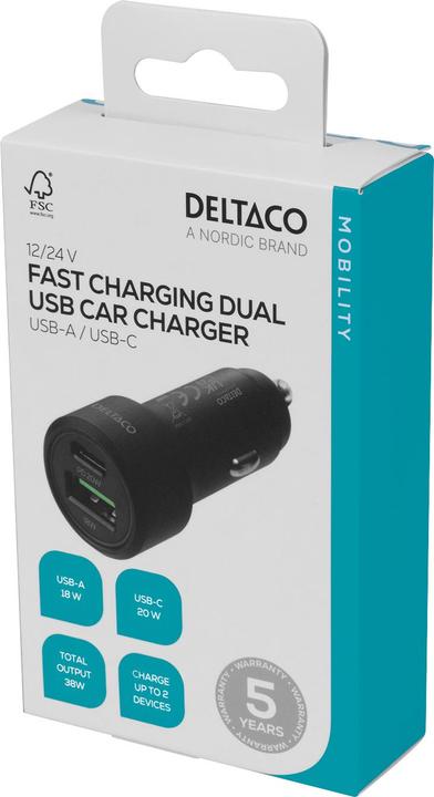 Produktbild Deltaco USBC-CAR122 mobile device charger Black Auto