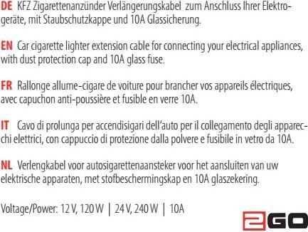 Produktbild 2GO KFZ-Zigarettenanzünder Verlängerung 250 cm