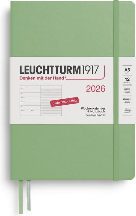 Produktbild Wochenkalender & Notizbuch Medium A5 Salbei 2026 (15 x 21 cm, Deutsch)