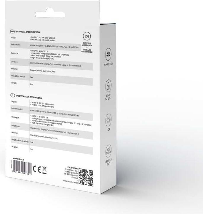 Produktbild Savio USB C — HDMI (Typ A) (1 m, HDMI)