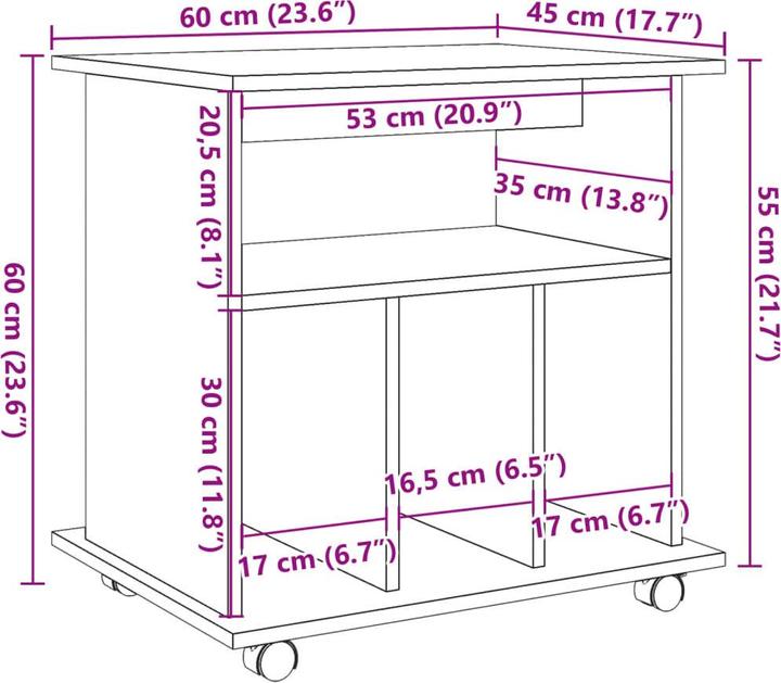 Actual product image VidaXL Rollcontainer Rollschrank Bürocontainer Büroschrank Schrank Altholz-Optik (60 x 45 x 60 cm)