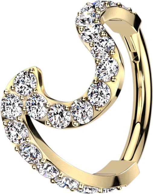 Star Piercing Micro Segmentring klappbar vergoldet Welle mit Kristallen (ohne Messing, Chirurgenstahl 316L)