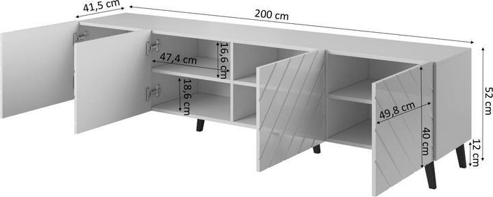 Image du produit Cama Armoire RTV ABETO 200x42x52 blanc/blanc brillant (200 x 42 x 52 cm)