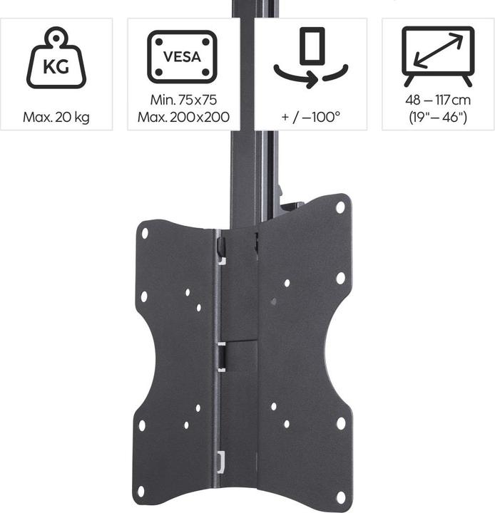 Image du produit Hama Support TV pour plafond, orientable, réglable en hauteur, 117 cm (46") jusqu'à 20 kg (Toit, 46", 20 kg)
