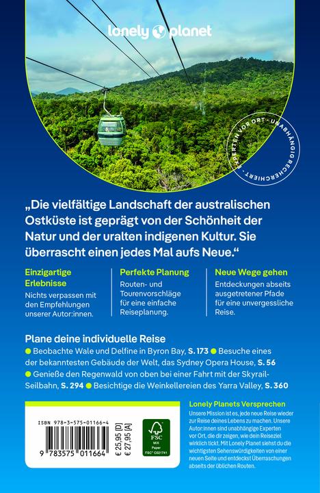 Produktbild Reiseführer Australien Ostküste (Deutsch, Andy Symington, Lindsay Brown, Benedict Walker, Ali Lemer, Trent Holden, Monique Perrin, Peter Dragicevich, Tamara Sheward, Tom Spurling, Jayne D'Arcy, Anthony Ham, Anna Kaminski, Cristian Bonetto, Tim Richards, 2025)