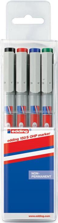 Produktbild Edding Folienstift 150 S Strichstärke: 0,3 mm Schreibfarbe: rot, blau, grün, schwarz dokumentenecht: Nein (Grün, Blau, Schwarz, Rot, 0.30 mm, 4 x)