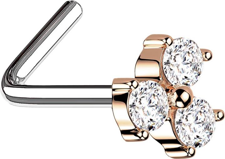 Immagine prodotto Star Piercing Borchia da naso angolata in oro rosa con fiore a trifoglio in argento (Ottone, Acciaio chirurgico 316L)