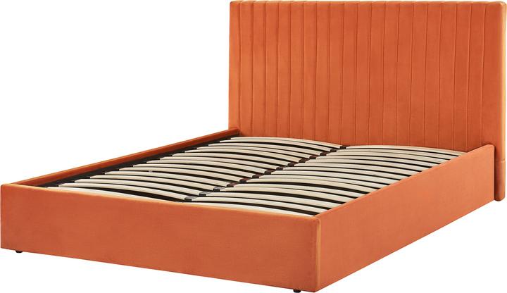 Actual product image Beliani Upholstered Bed Velvet Fabric Orange with Storage Space 160 x 200 cm VION (160 x 200 cm)