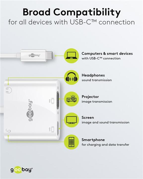 Actual product image Goobay USB-C™ Multiport Adapter HDMI™+VGA+PD 100 W, 1pcs. in polybag, White (HDMI, VGA)