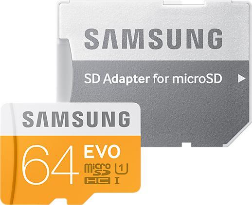 Actual product image Samsung EVO microSDXC with adapter (64 GB, microSDXC, U1, UHS-I)